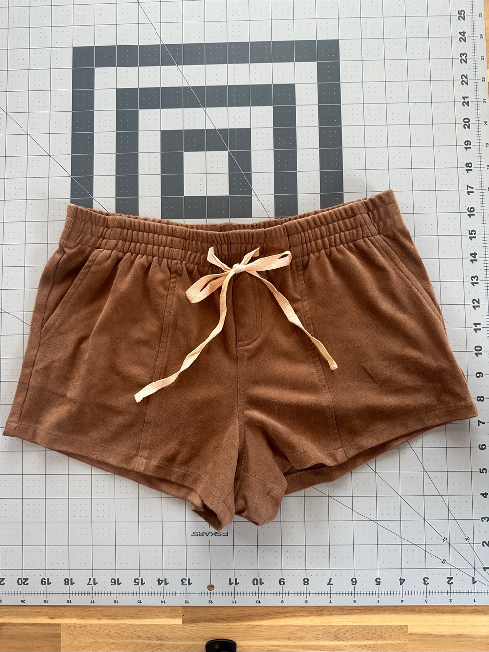 Socialite Brown Elastic Waist Drawstring Athletic Shorts